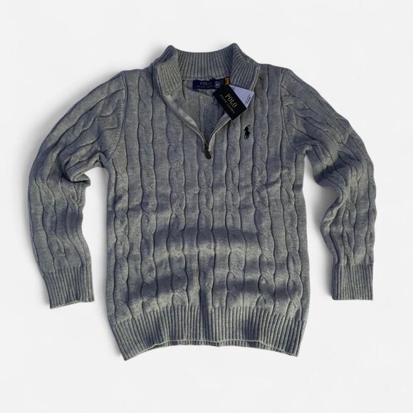 Polo Ralph Lauren grey cable knit cotton quarter zip sweater